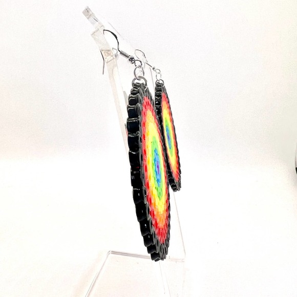 Large Rainbow Earrings - Pride Earrings - Perler Earrings - Statement Earrings - Picture 5 of 9
